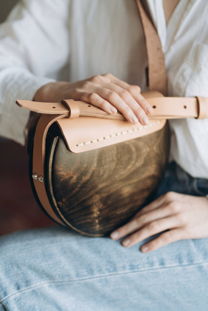 Hutsul Pattern – Handmade Wooden Handbag (Beige)