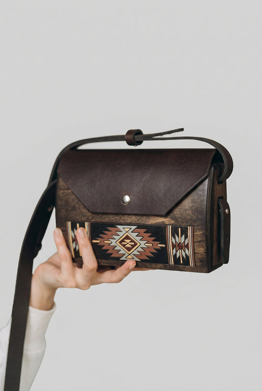 Hutsul Pattern – Small Rectangular Handmade Wooden Handbag