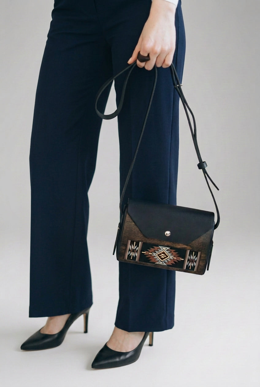 Hutsul Pattern – Small Rectangular Handmade Wooden Handbag