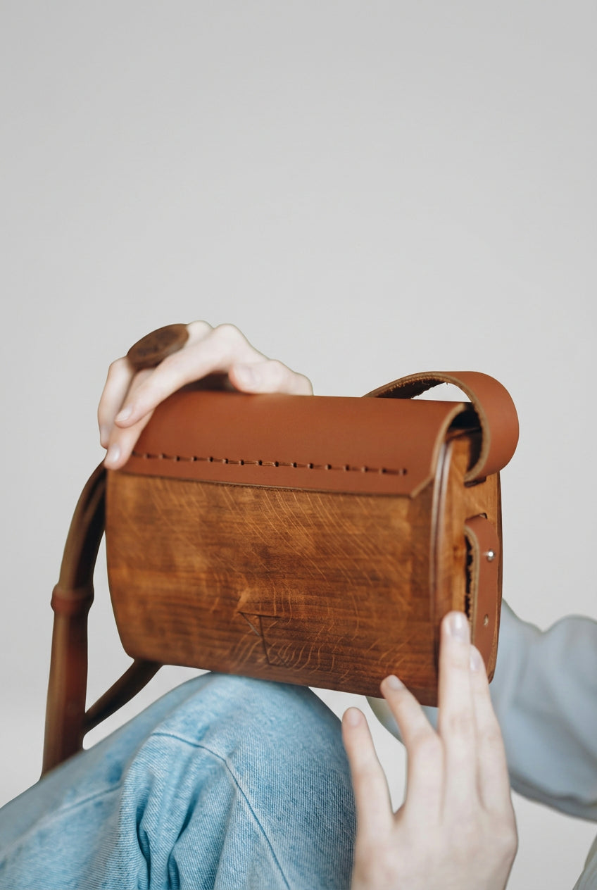 Nature Pattern – Small Rectangular Handmade Wooden Handbag