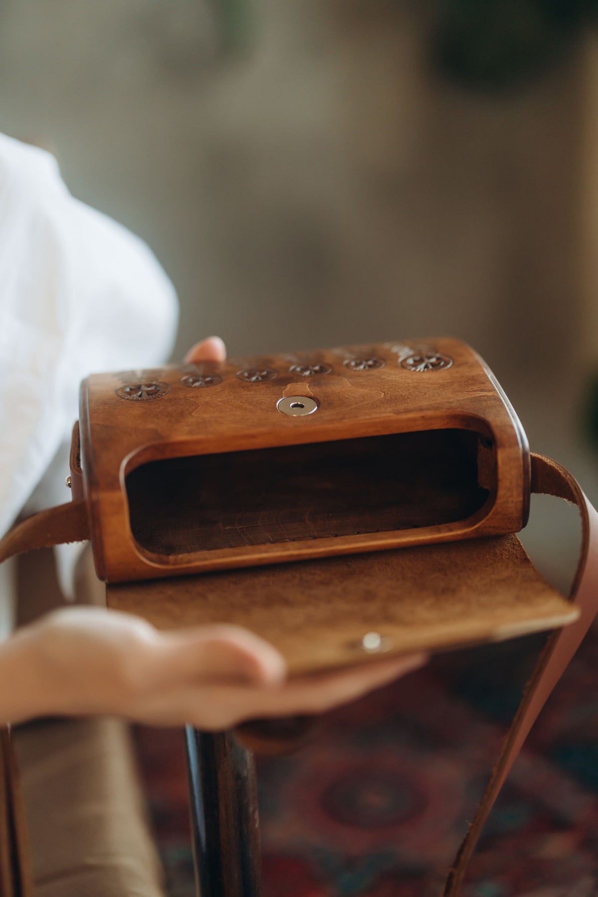 Nature Pattern – Small Rectangular Handmade Wooden Handbag