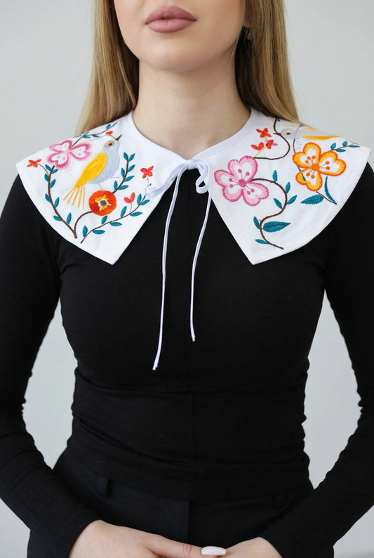 Embroidered Collar with Birds on Blossoming Branches